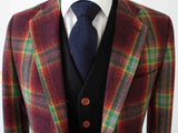 BDtailormade RAINBOW RED PLAID MIX & MATCH TWEED 3 PIECE SUIT - BDtailormade TWEED SUITStweedmaker hockerty menstweedsuit
