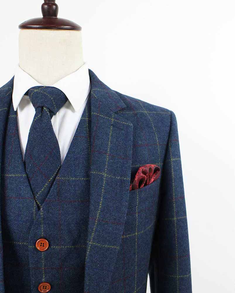 BDtailormade BLUE OVERCHECK PLAID TWEED 3 PIECE SUIT - BDtailormade TWEED SUITStweedmaker hockerty menstweedsuit