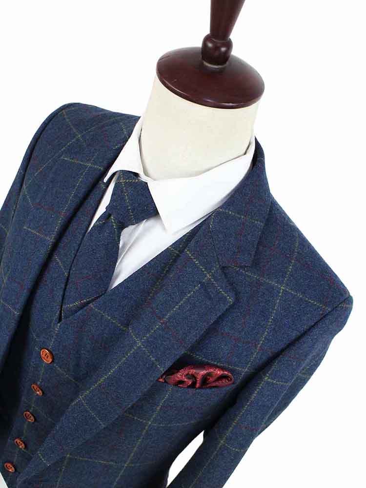 BDtailormade BLUE OVERCHECK PLAID TWEED 3 PIECE SUIT - BDtailormade TWEED SUITStweedmaker hockerty menstweedsuit