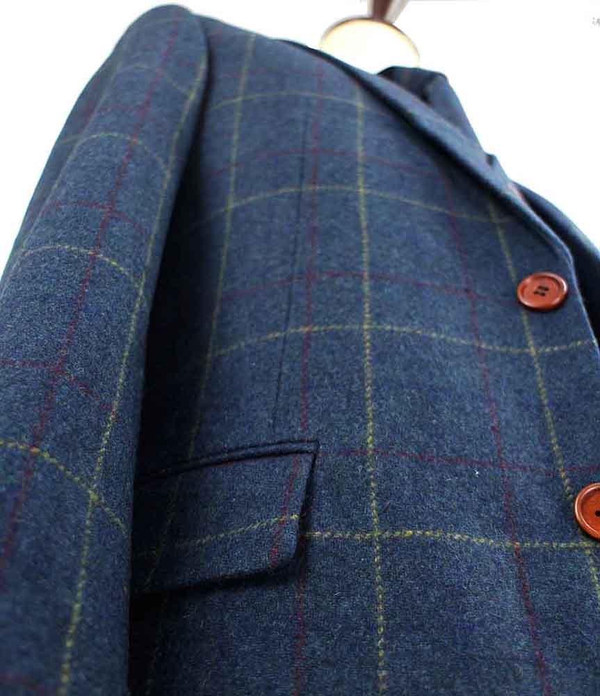 BDtailormade BLUE OVERCHECK PLAID TWEED 3 PIECE SUIT - BDtailormade TWEED SUITStweedmaker hockerty menstweedsuit