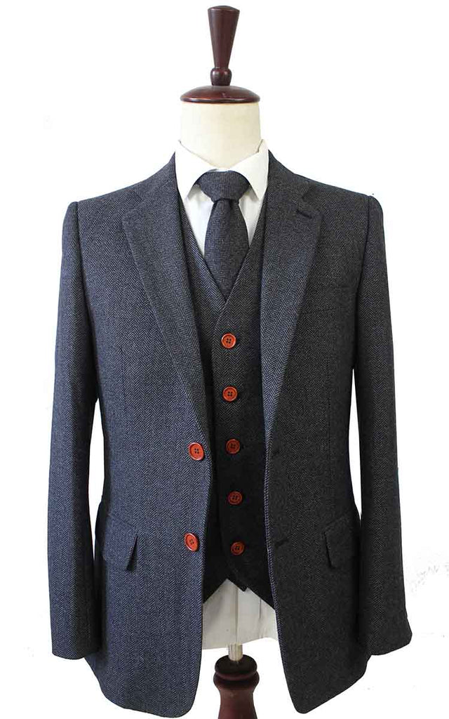 BDtailormade CHARCOAL HERRINGBONE TWEED 3 PIECE SUIT - BDtailormade TWEED SUITStweedmaker hockerty menstweedsuit