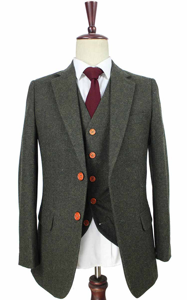 BDtailormade CLASSIC GREEN BARLEYCORN TWEED 3 PIECE SUIT - BDtailormade TWEED SUITStweedmaker hockerty menstweedsuit