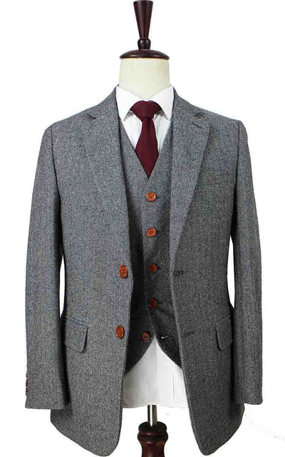 BDtailormade CLASSIC GREY HERRINGBONE TWEED 3 PIECE SUIT - BDtailormade TWEED SUITStweedmaker hockerty menstweedsuit