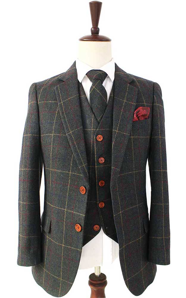 BDtailormade GREEN OVERCHECK PLAID TWEED 3 PIECE SUIT - BDtailormade TWEED SUITStweedmaker hockerty menstweedsuit