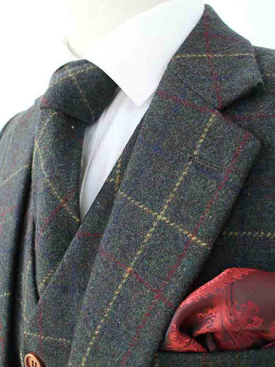 BDtailormade GREEN OVERCHECK PLAID TWEED 3 PIECE SUIT - BDtailormade TWEED SUITStweedmaker hockerty menstweedsuit