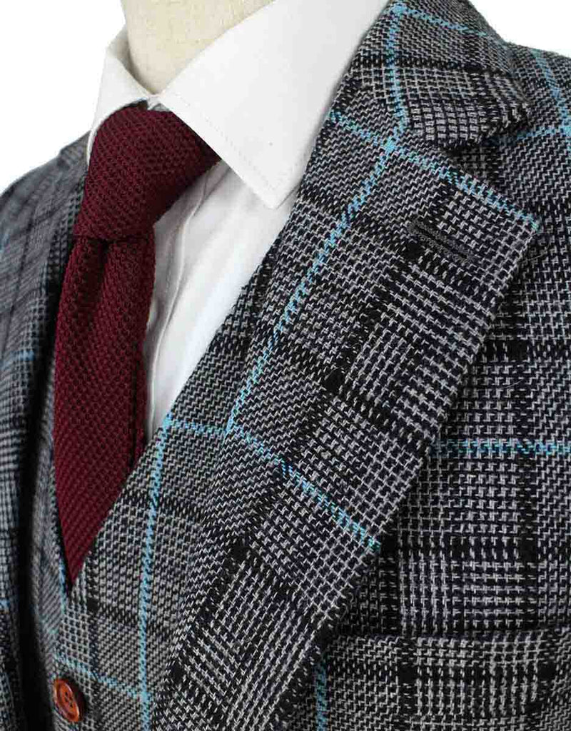 BDtailormade GREY BLUE HOUNDSTOOTH PLAID TWEED 3 PIECE SUIT - BDtailormade TWEED SUITStweedmaker hockerty menstweedsuit