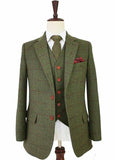 BDtailormade OLIVE GREEN PLAID TWEED 3 PIECE SUIT - BDtailormade TWEED SUITStweedmaker hockerty menstweedsuit