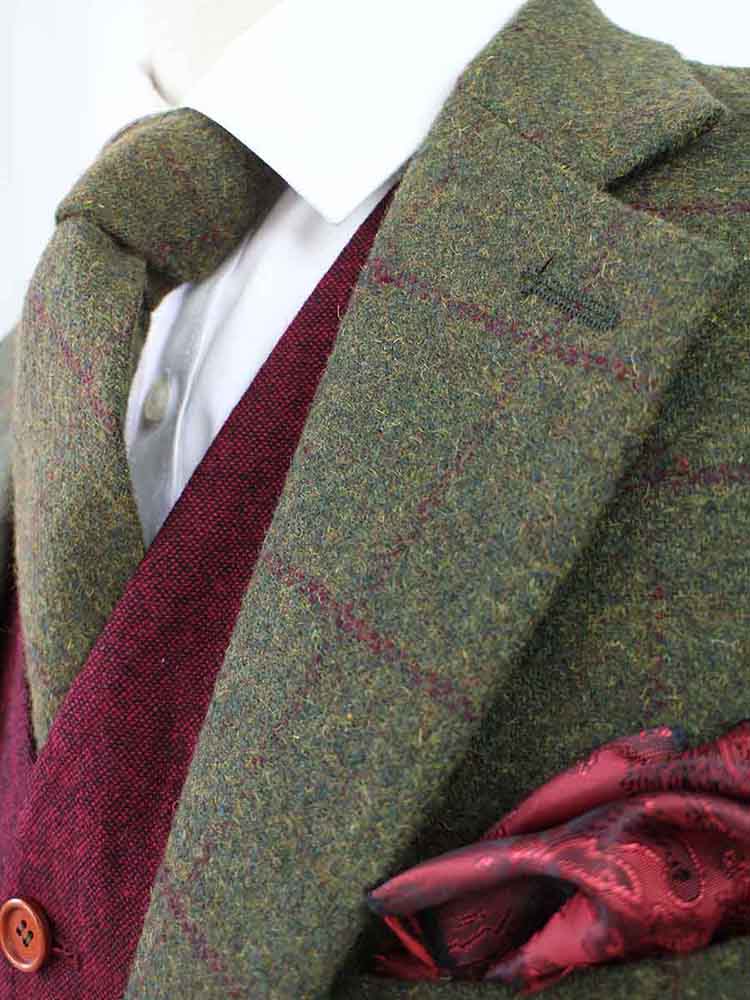 BDtailormade OLIVE GREEN PLAID TWEED 3 PIECE SUIT - BDtailormade TWEED SUITStweedmaker hockerty menstweedsuit