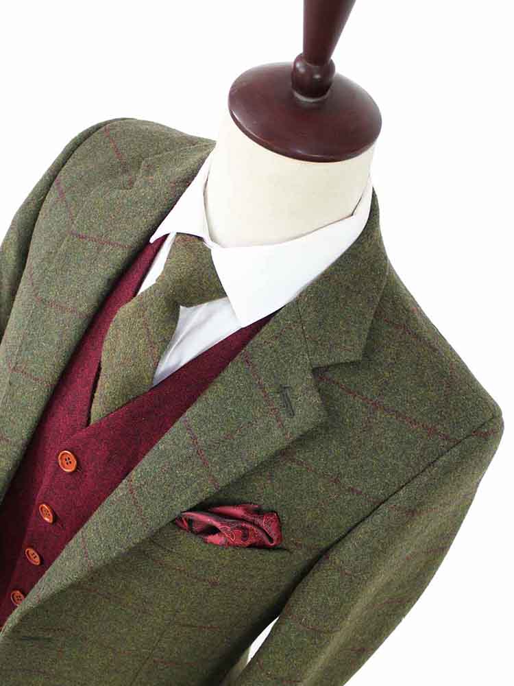 BDtailormade OLIVE GREEN PLAID TWEED 3 PIECE SUIT - BDtailormade TWEED SUITStweedmaker hockerty menstweedsuit