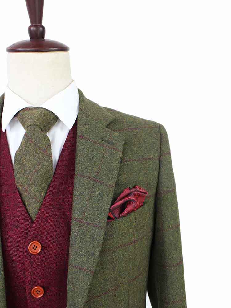 BDtailormade OLIVE GREEN PLAID TWEED 3 PIECE SUIT - BDtailormade TWEED SUITStweedmaker hockerty menstweedsuit