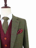 BDtailormade OLIVE GREEN PLAID TWEED 3 PIECE SUIT - BDtailormade TWEED SUITStweedmaker hockerty menstweedsuit