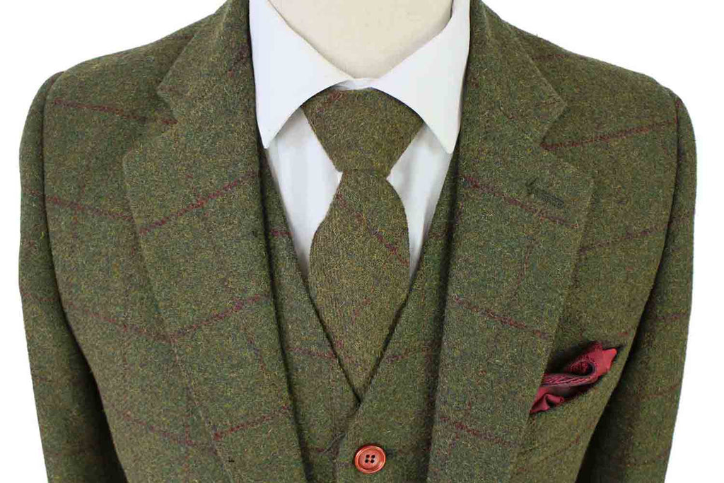 BDtailormade OLIVE GREEN PLAID TWEED 3 PIECE SUIT - BDtailormade TWEED SUITStweedmaker hockerty menstweedsuit